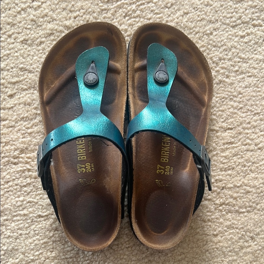 Birkenstock Metallic Teal Sandals